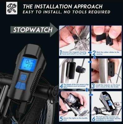 Picture of Waterproof Bicycle Light USB Charging Bike Front Light Flashlight Handlebar Cycling Head Light Speed Meter LCD Screen Black 
