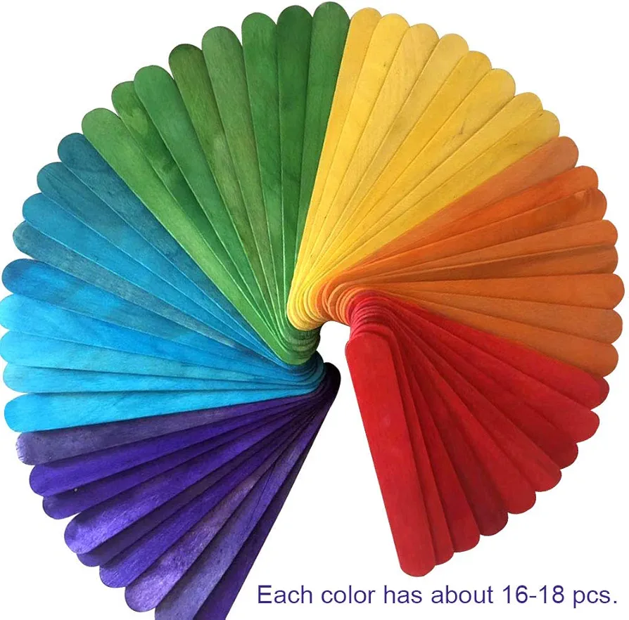 Picture of 50 Pcs Colored Craft Sticks 5 Inch Wood Popsicles for Kids' Art Multicolor 