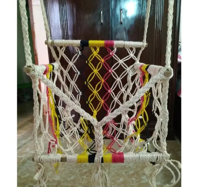 Picture of Baby Swing Chair Handmade Indoor Outdoor Baby Jhula Chair Swing/Baby Hanging Chair Swing Kids rocking chair Off White 