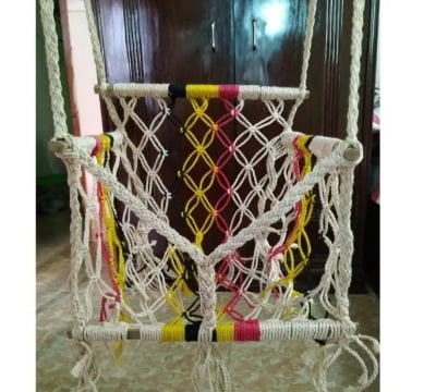 Picture of Baby Swing Chair Handmade Indoor Outdoor Baby Jhula Chair Swing/Baby Hanging Chair Swing Kids rocking chair Off White 