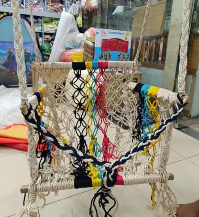 Picture of Baby Swing Chair Handmade Indoor Outdoor Baby Jhula Chair Swing/Baby Hanging Chair Swing Kids rocking chair Off White 