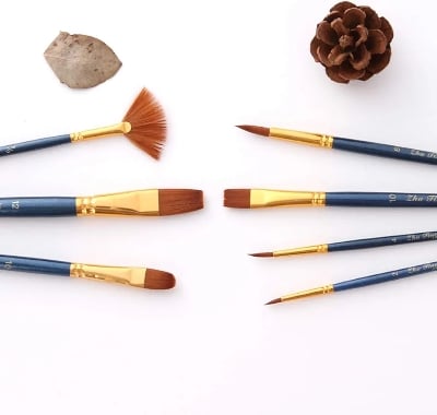 Picture of Paint Brush Set 7 Pieces Professional Paint Brushes Artist Brushes Nylon Hair Brushes Assorted Shapes for Watercolor Oil Acrylic Painting Blue 