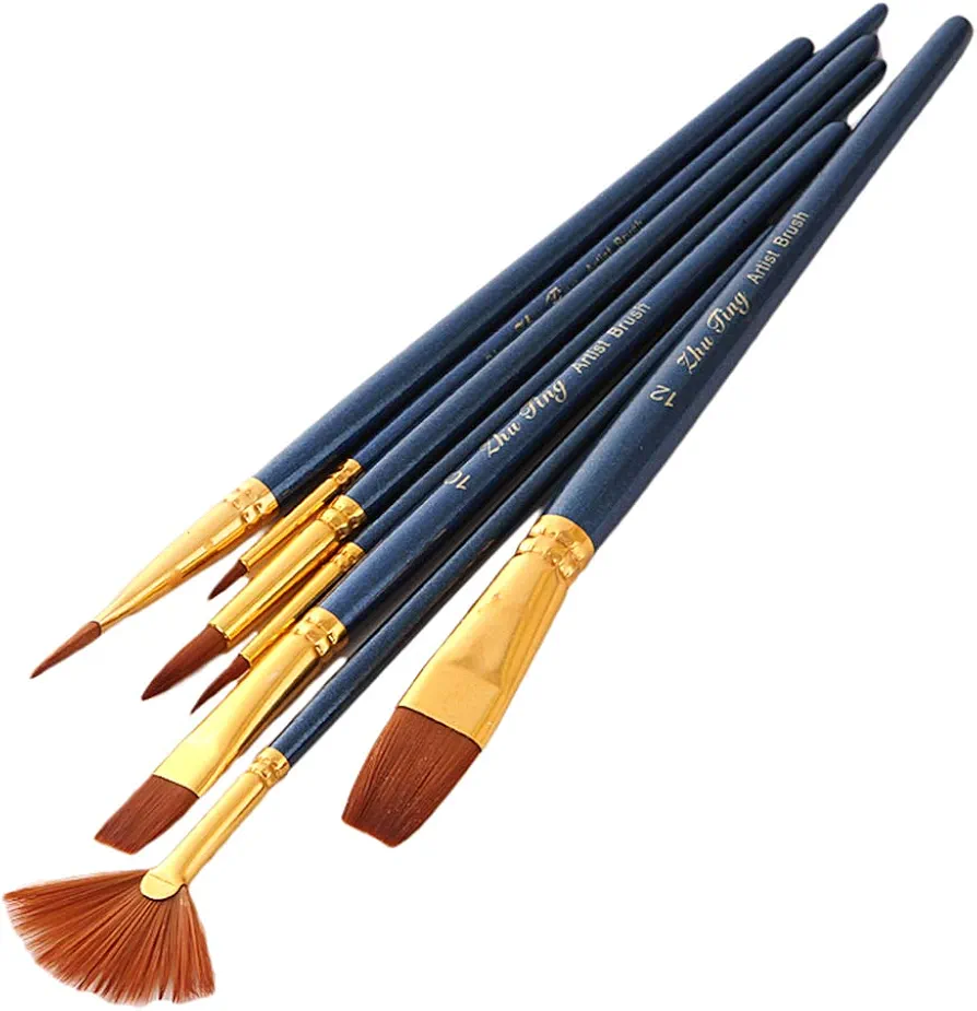 Picture of Paint Brush Set 7 Pieces Professional Paint Brushes Artist Brushes Nylon Hair Brushes Assorted Shapes for Watercolor Oil Acrylic Painting Blue 