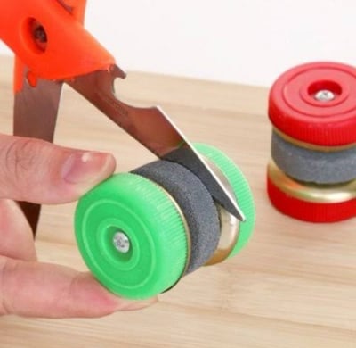 Picture of 2 pcs Mini kitchen Sharpener, Multifunction Round Grinding Wheels Sharpening Stone Household Kitchen Accessories Tool Portable Multicolor 