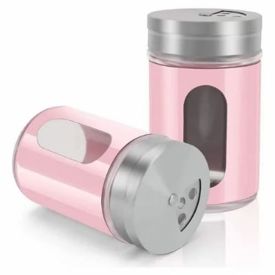 Picture of Classic Look Clear Glass Window Salt & Pepper Sprinkler with Stainless Steel Lid and Rack Multicolor 