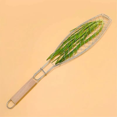 Picture of 1Pcs Fish Grill Basket, Folding Portable Stainless Steel Fish Grill Basket for Roasting Fish Silver 