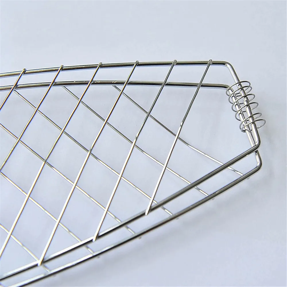 Picture of 1Pcs Fish Grill Basket, Folding Portable Stainless Steel Fish Grill Basket for Roasting Fish Silver 