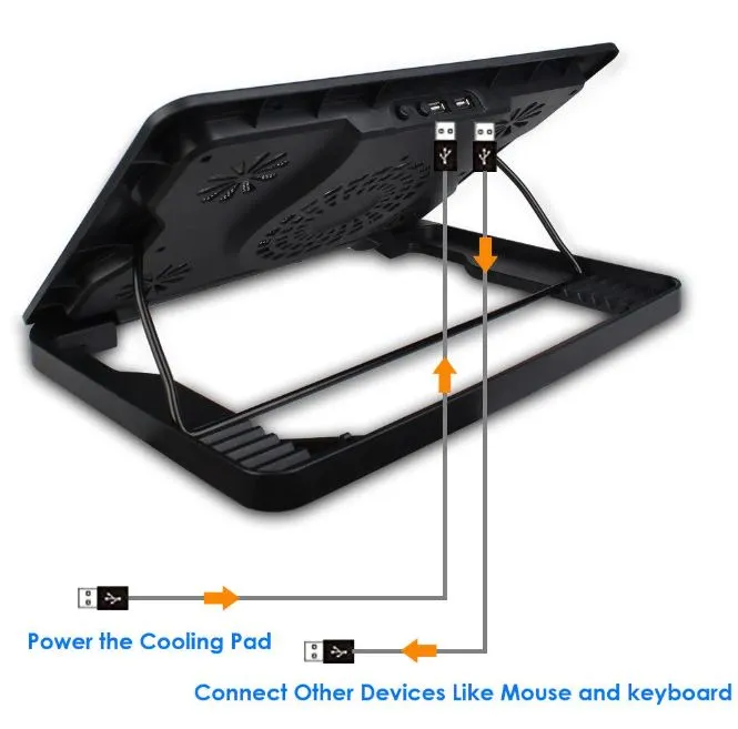 Picture of Laptop Cooling Pad LED Cooling Fan Four-Way Fan LCD Display Fan Controller USB Power Supply Up to 17 Inches Non-Slip Mat Black Grid Black 