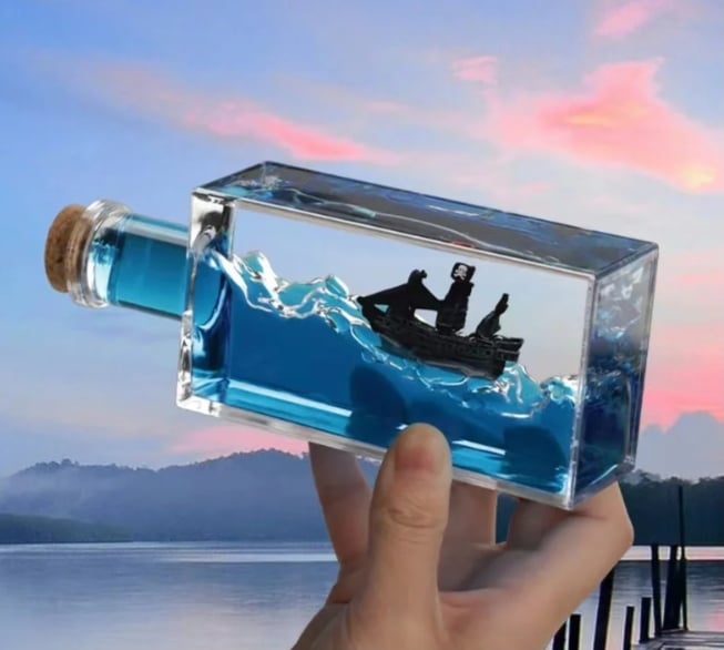 Picture of 1pcs 3D Ship Fluid Drift Bottle One Piece Floating Boat Ornament Decompression Toy Birthday Gift Home Desktop Blue 