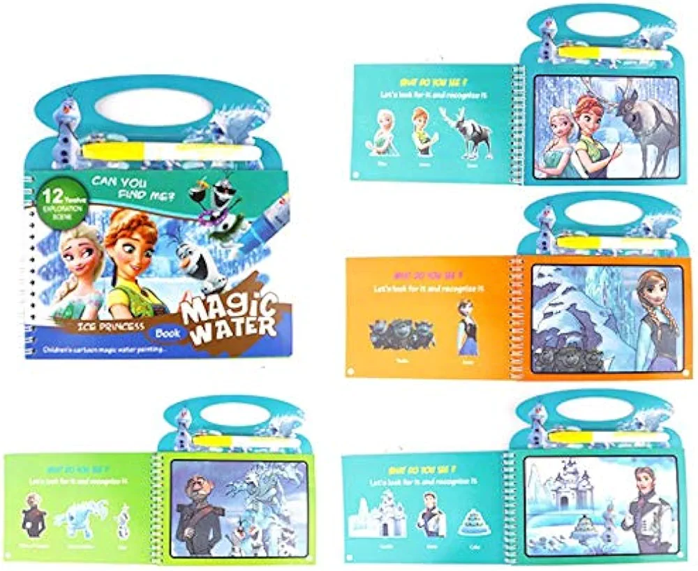 Picture of Magic Water Coloring Book for Kids - Reusable Water Drawing Book with 3 Exploration Scenes and Magic Pen - Fun and Educational Activity for Toddlers and Children Multicolor 