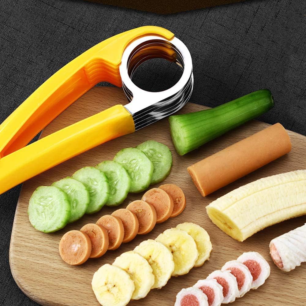 Picture of Banana Cutter, Banana Cutter Stainless Steel Slicing Tool – Fruit, Vegetable, and Sausage Slicer for Home Kitchen Yellow 