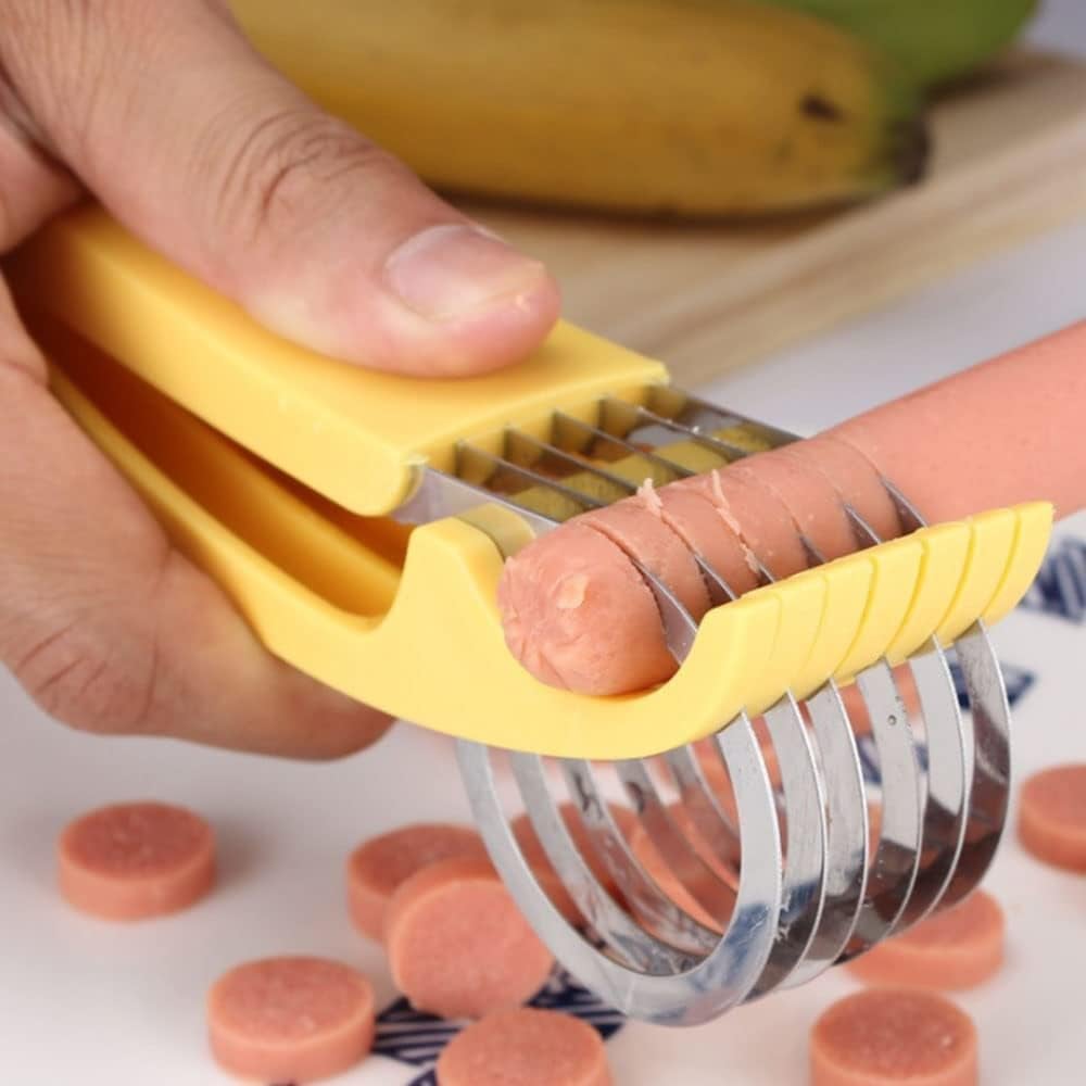 Picture of Banana Cutter, Banana Cutter Stainless Steel Slicing Tool – Fruit, Vegetable, and Sausage Slicer for Home Kitchen Yellow 