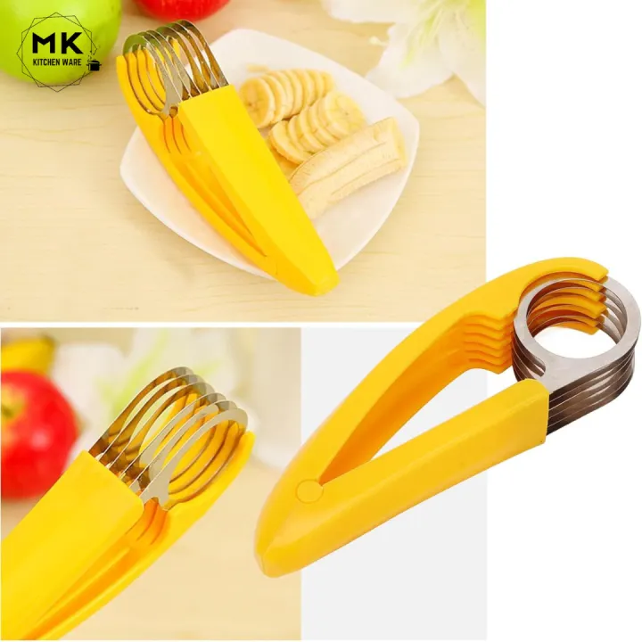 Picture of Banana Cutter, Banana Cutter Stainless Steel Slicing Tool – Fruit, Vegetable, and Sausage Slicer for Home Kitchen Yellow 