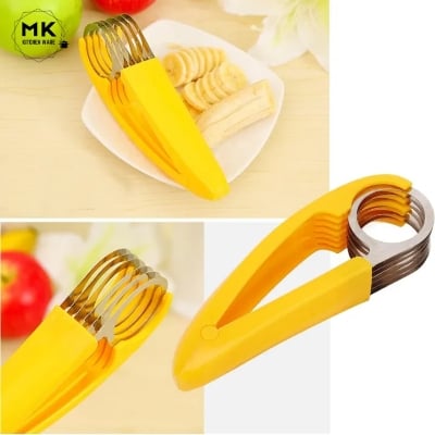 Picture of Banana Cutter, Banana Cutter Stainless Steel Slicing Tool – Fruit, Vegetable, and Sausage Slicer for Home Kitchen Yellow 