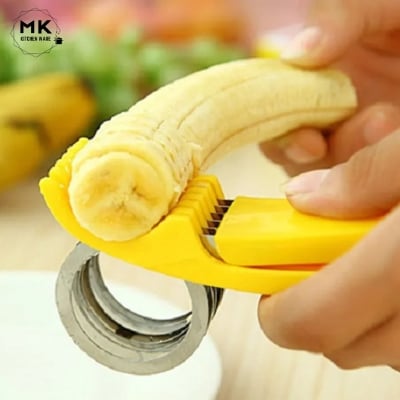 Picture of Banana Cutter, Banana Cutter Stainless Steel Slicing Tool – Fruit, Vegetable, and Sausage Slicer for Home Kitchen Yellow 