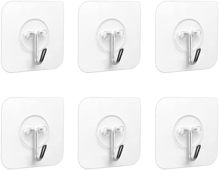Picture of 5 pcs Transparent Strong Self Adhesive Door Wall Hangers Hooks Heavy Load Rack Cup for Kitchen Bathroom 5 Pc Adhesive Sticker ABS Plastic Hook Hanger for Kitchen/Bathroom/Utensil Hook  