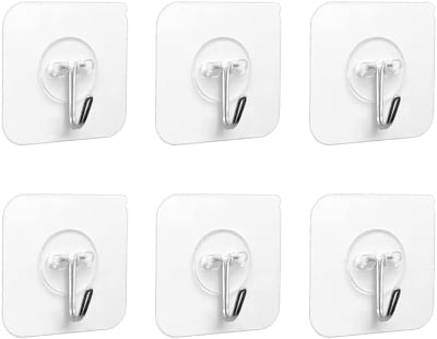 Picture of 5 pcs Transparent Strong Self Adhesive Door Wall Hangers Hooks Heavy Load Rack Cup for Kitchen Bathroom 5 Pc Adhesive Sticker ABS Plastic Hook Hanger for Kitchen/Bathroom/Utensil Hook  