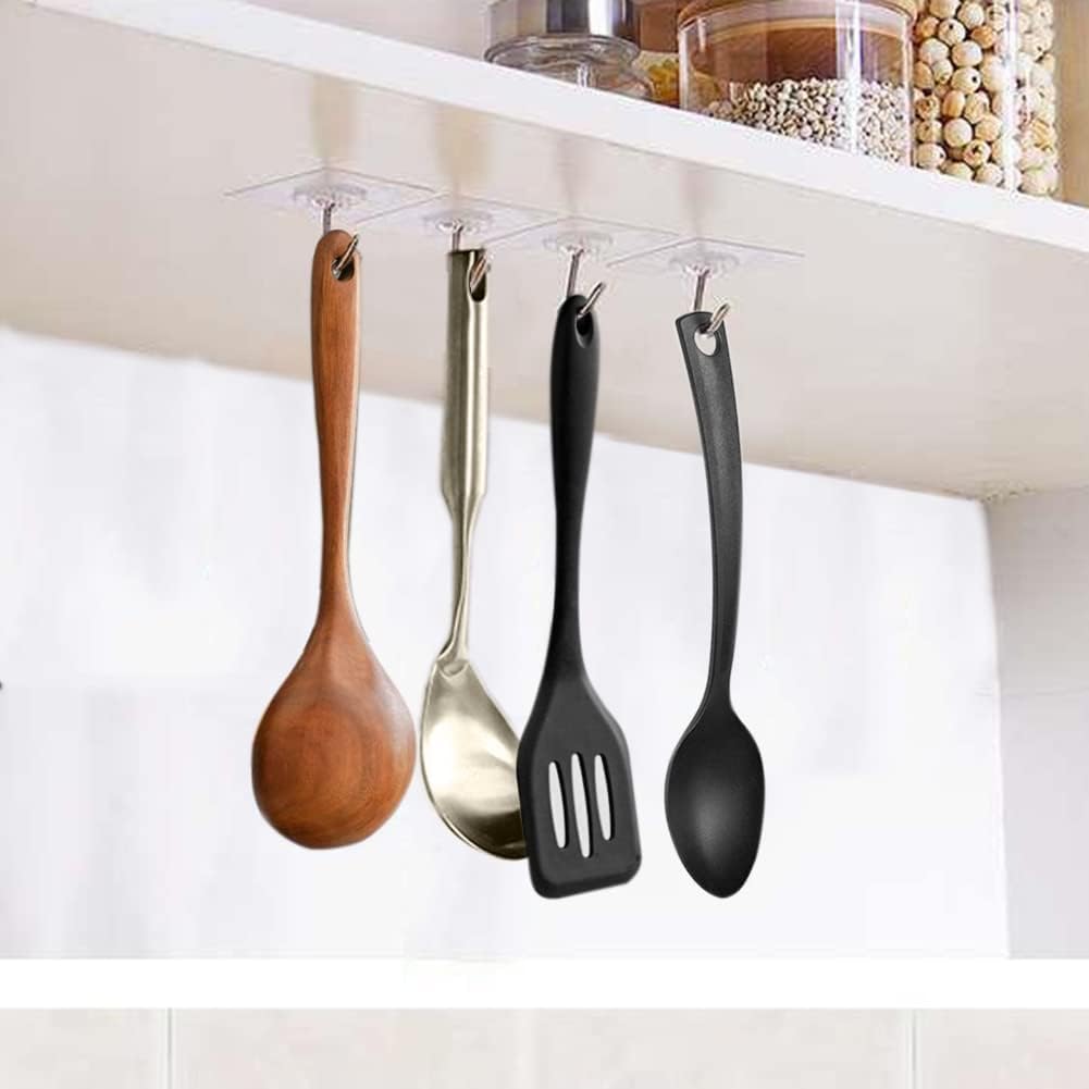 Picture of 5 pcs Transparent Strong Self Adhesive Door Wall Hangers Hooks Heavy Load Rack Cup for Kitchen Bathroom 5 Pc Adhesive Sticker ABS Plastic Hook Hanger for Kitchen/Bathroom/Utensil Hook  