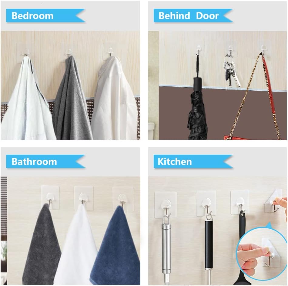 Picture of 5 pcs Transparent Strong Self Adhesive Door Wall Hangers Hooks Heavy Load Rack Cup for Kitchen Bathroom 5 Pc Adhesive Sticker ABS Plastic Hook Hanger for Kitchen/Bathroom/Utensil Hook  