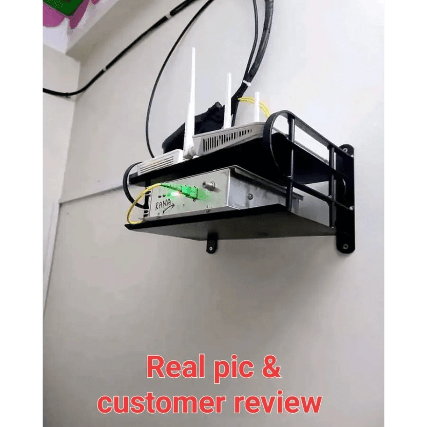 Picture of Metal Wireless Wifi Router Stand Storage Box TV Set Box Shelf Wall Hanging Plug Board Bracket Cable Storage Organizer Black 