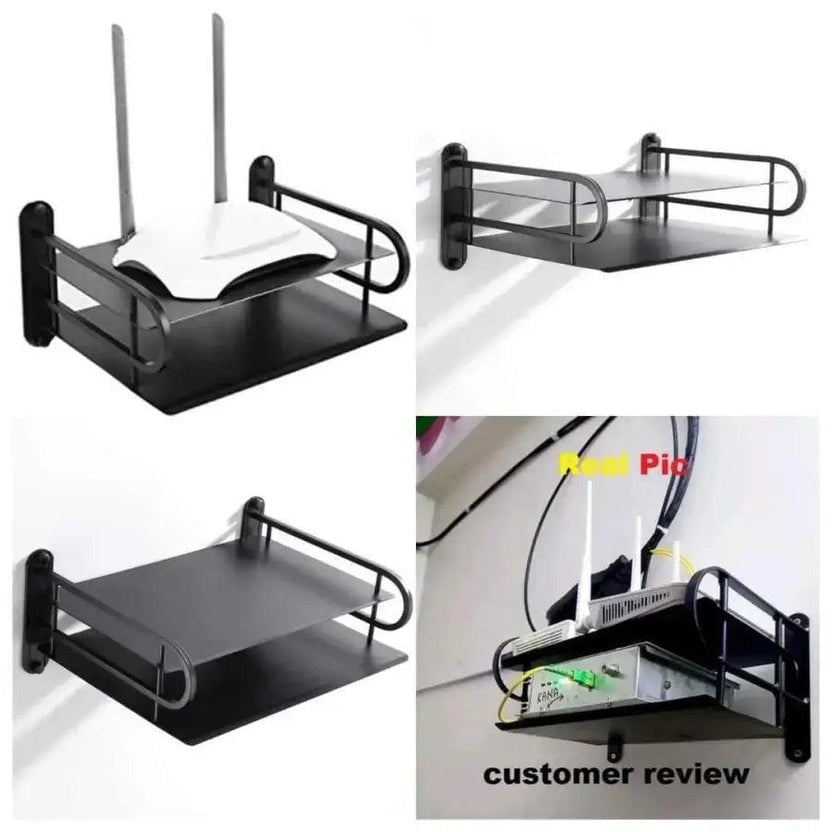 Picture of Metal Wireless Wifi Router Stand Storage Box TV Set Box Shelf Wall Hanging Plug Board Bracket Cable Storage Organizer Black 