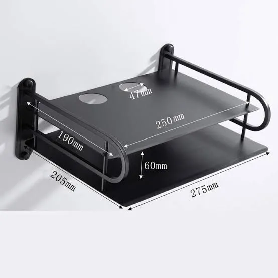 Picture of Metal Wireless Wifi Router Stand Storage Box TV Set Box Shelf Wall Hanging Plug Board Bracket Cable Storage Organizer Black 