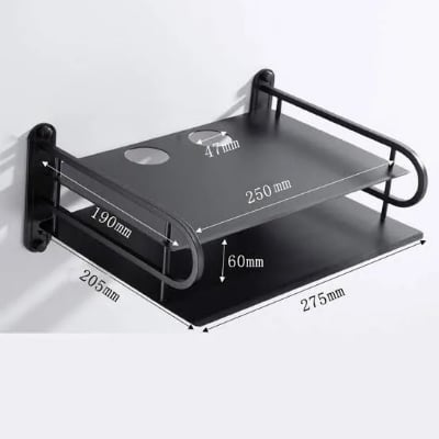 Picture of Metal Wireless Wifi Router Stand Storage Box TV Set Box Shelf Wall Hanging Plug Board Bracket Cable Storage Organizer Black 