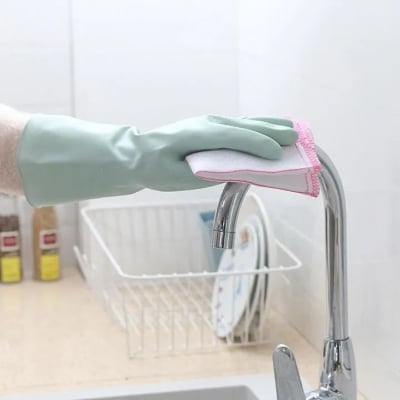 Picture of Rubber Plush Thick PVC Waterproof Gloves Kitchen Dish Washing Laundry Clothes Cleaning Gloves - Random Color Multicolor 