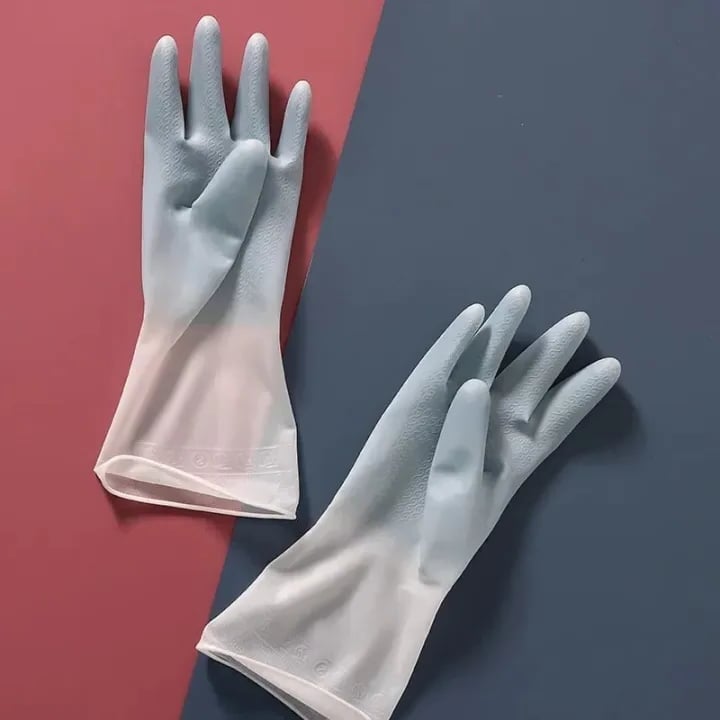 Picture of Rubber Plush Thick PVC Waterproof Gloves Kitchen Dish Washing Laundry Clothes Cleaning Gloves - Random Color Multicolor 