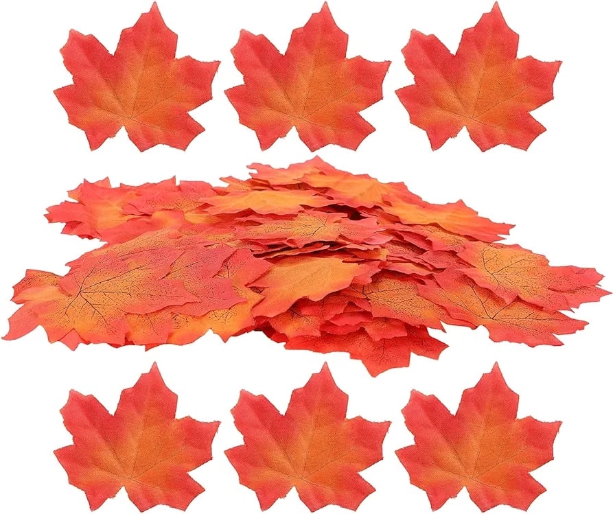 Picture of 20 Pcs Autumn Maple Leaf Artificial Leaves Fall Thanksgiving for craft and decore Orange 