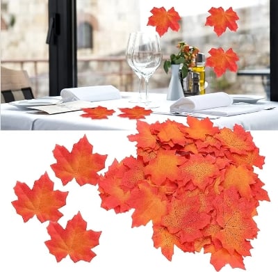 Picture of 20 Pcs Autumn Maple Leaf Artificial Leaves Fall Thanksgiving for craft and decore Orange 