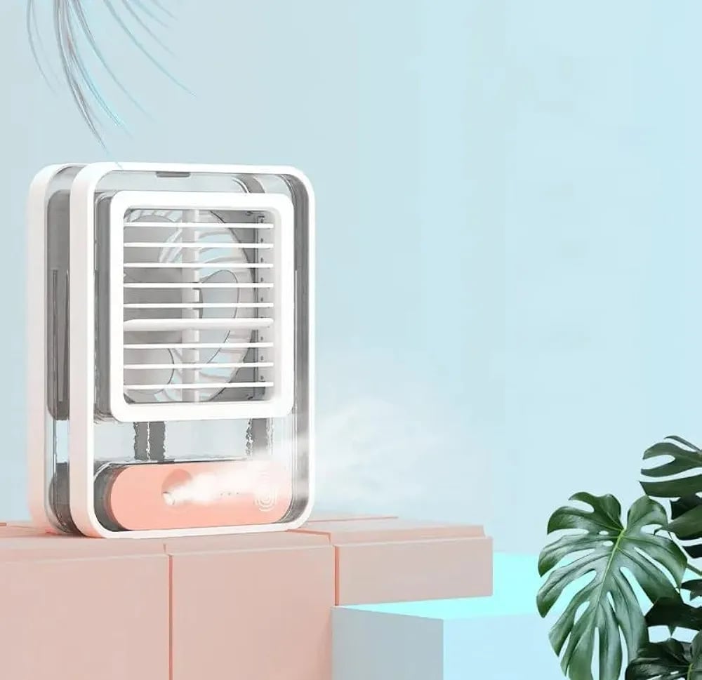 Picture of Desk Cooling Fan Spray Fan Summer Cooling Fan Quiet Cooling Air 3 Gear Wind Adjustment Colorful Ambient Light USB Mini Portable Summer Fan Stand Fan Desktop Fan For Room Office Multicolor 