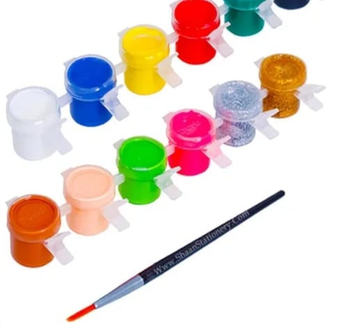 Picture of 12 color Students Painting kit Drawing Tempra Colors/Paints/Water Colours for Painting/Kids/Colour Paints for Drawing, All Mix with brushess Multicolor 
