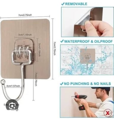 Picture of 4 Pack Adhesive Hooks Heavy Duty - Strong Wall Hooks 44 lb/ 20 kg(Max) for Bathroom - Self Adhesive Hook Clear for Kitchen Home and Office Multicolor 