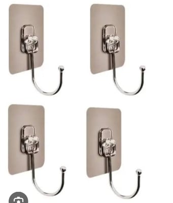 Picture of 4 Pack Adhesive Hooks Heavy Duty - Strong Wall Hooks 44 lb/ 20 kg(Max) for Bathroom - Self Adhesive Hook Clear for Kitchen Home and Office Multicolor 