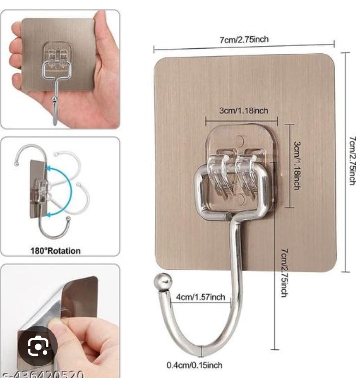 Picture of 4 Pack Adhesive Hooks Heavy Duty - Strong Wall Hooks 44 lb/ 20 kg(Max) for Bathroom - Self Adhesive Hook Clear for Kitchen Home and Office Multicolor 