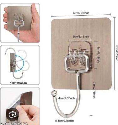 Picture of 4 Pack Adhesive Hooks Heavy Duty - Strong Wall Hooks 44 lb/ 20 kg(Max) for Bathroom - Self Adhesive Hook Clear for Kitchen Home and Office Multicolor 