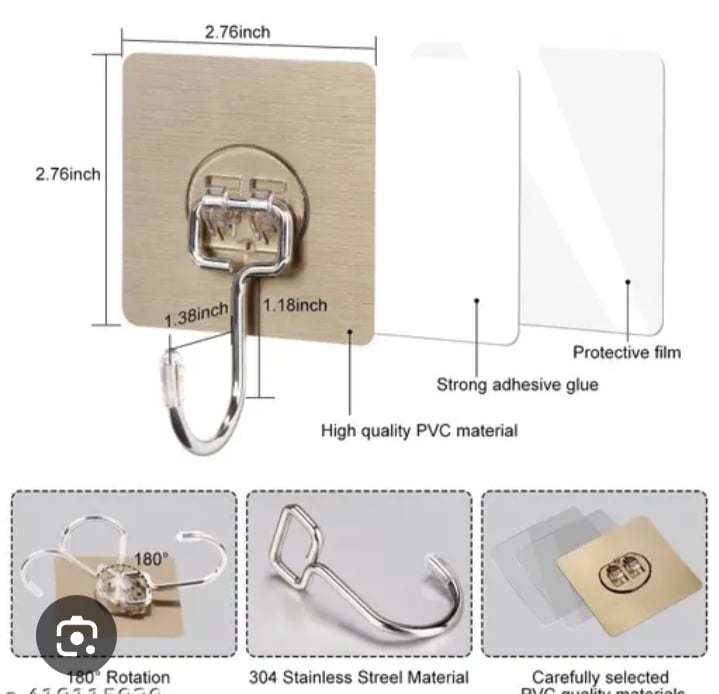Picture of 4 Pack Adhesive Hooks Heavy Duty - Strong Wall Hooks 44 lb/ 20 kg(Max) for Bathroom - Self Adhesive Hook Clear for Kitchen Home and Office Multicolor 