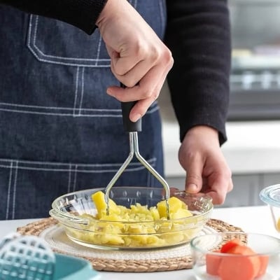 Picture of Stainless Steel Potato Ricer Masher | Kitchen Gadget with Non-Slip Handle, Masher Utensil for Mashed Potato, Vegetables, Fruits and Baby Food Silver 