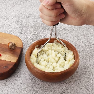 Picture of Stainless Steel Potato Ricer Masher | Kitchen Gadget with Non-Slip Handle, Masher Utensil for Mashed Potato, Vegetables, Fruits and Baby Food Silver 