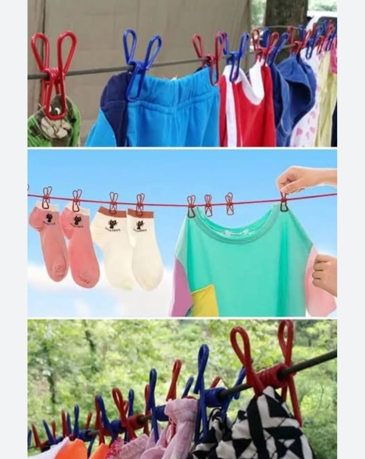 Picture of Elastic Outdoor Clothesline Pants Laundry Drying Hanger Rope with 12 Clips Travel Camping Drying Clothes Hanger Multicolor 