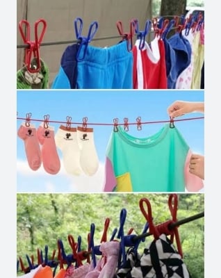 Picture of Elastic Outdoor Clothesline Pants Laundry Drying Hanger Rope with 12 Clips Travel Camping Drying Clothes Hanger Multicolor 