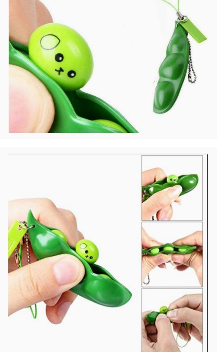 Picture of 1 Pcs Squeeze-a-Bean Keychain Pendants Green Squeeze Bean Fidget Toy with Reduce Anxiety and Stress for Children and Adult Keyring Cellphone Chain Bag pendant  