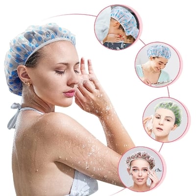 Picture of 1 pcs Shower Cap for Women, Reusable Waterproof Elastic Eva Free-Size Bathroom Shower Caps - For Homes, Spas, Salons, Hair Treatment, Beauty Parlors (multicolored and print) Multicolor 
