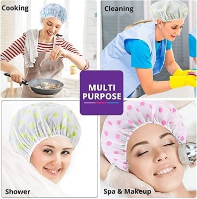 Picture of 1 pcs Shower Cap for Women, Reusable Waterproof Elastic Eva Free-Size Bathroom Shower Caps - For Homes, Spas, Salons, Hair Treatment, Beauty Parlors (multicolored and print) Multicolor 