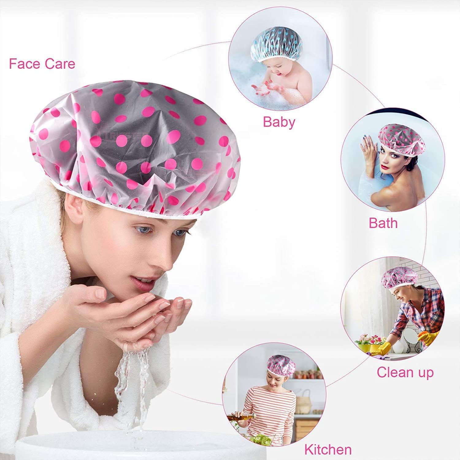 Picture of 1 pcs Shower Cap for Women, Reusable Waterproof Elastic Eva Free-Size Bathroom Shower Caps - For Homes, Spas, Salons, Hair Treatment, Beauty Parlors (multicolored and print) Multicolor 
