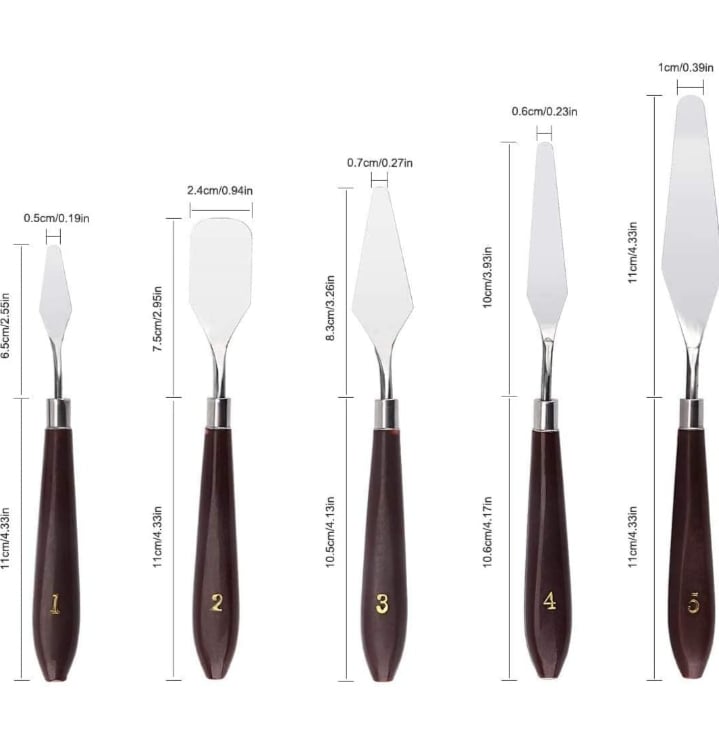 Picture of 5pcs Palette Painting kit ,Stainless Steel Spatula Palette tools set Oil Painting Accessories for Oil, Canvas, Acrylic Painting Brown 