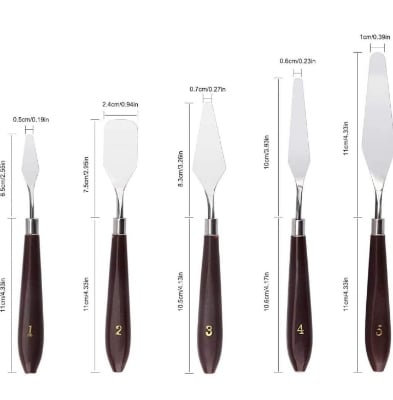 Picture of 5pcs Palette Painting kit ,Stainless Steel Spatula Palette tools set Oil Painting Accessories for Oil, Canvas, Acrylic Painting Brown 