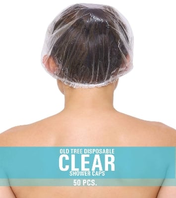 Picture of 25 Pcs Disposable Shower Caps, Plastic Clear Hair Cap Large Thick Waterproof Bath Caps for Women, Hotel Travel Essentials Accessories Deep Conditioning Hair Care Cleaning Supplies(20.5")  