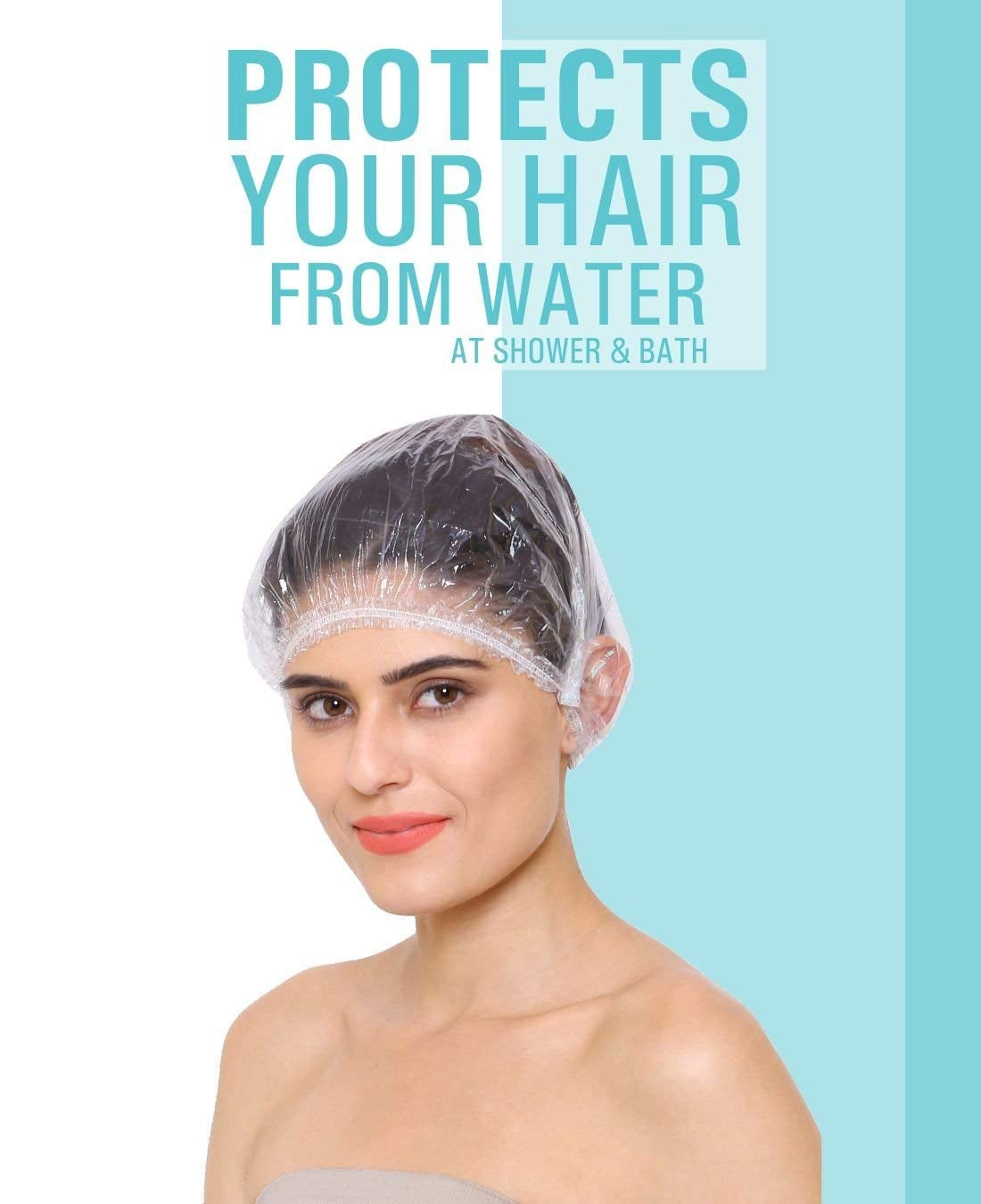 Picture of 25 Pcs Disposable Shower Caps, Plastic Clear Hair Cap Large Thick Waterproof Bath Caps for Women, Hotel Travel Essentials Accessories Deep Conditioning Hair Care Cleaning Supplies(20.5")  